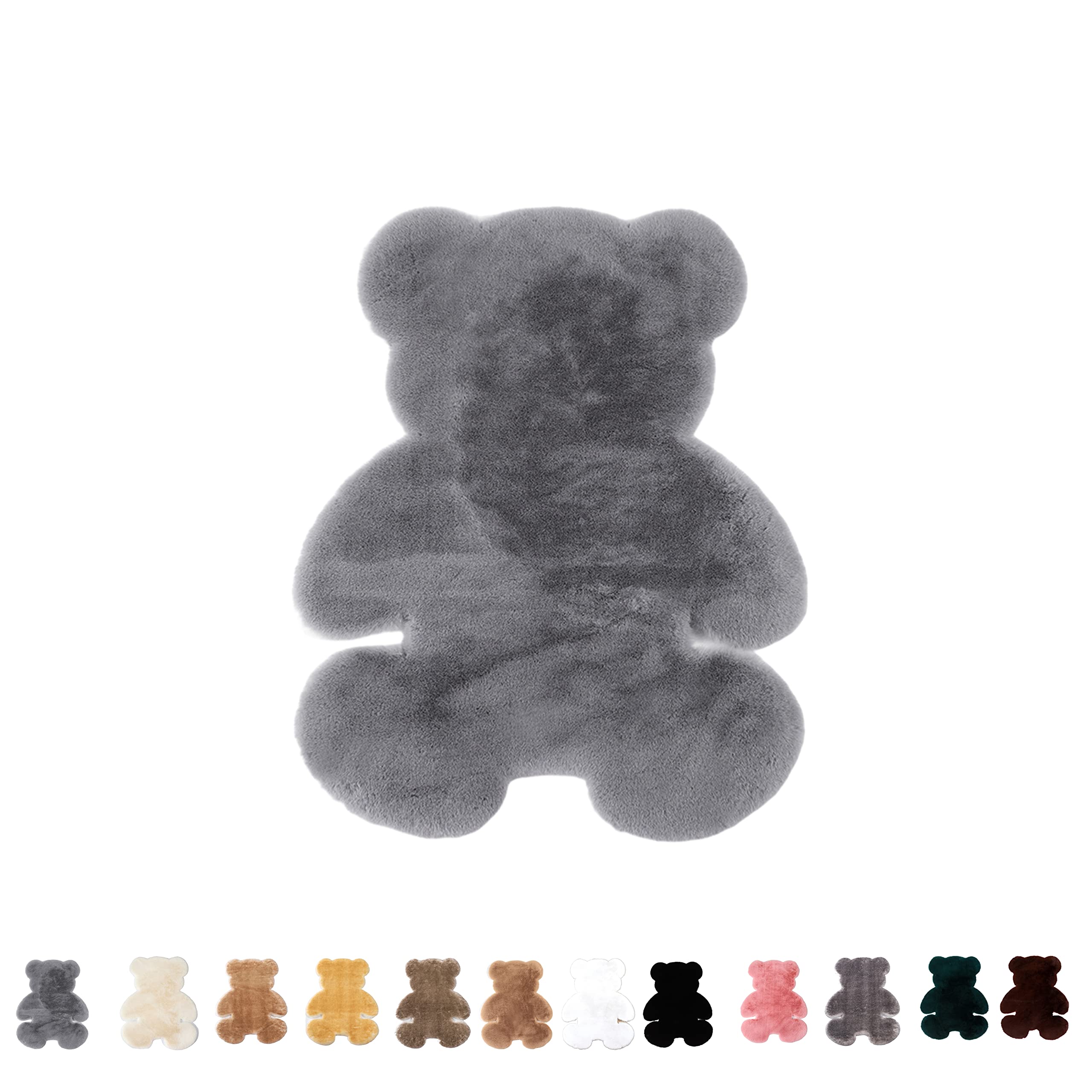 HYGGE HOME Ultra Soft Faux Rabbit Fur Area Rug - Grey Shaggy Plush Rug for Bedroom & Living Room Decor | Cozy Teddy Bear Shaped Fluffy Rug for Girls Room | Perfect for Floor Seating, Nursery, and Aesthetic Home Styling