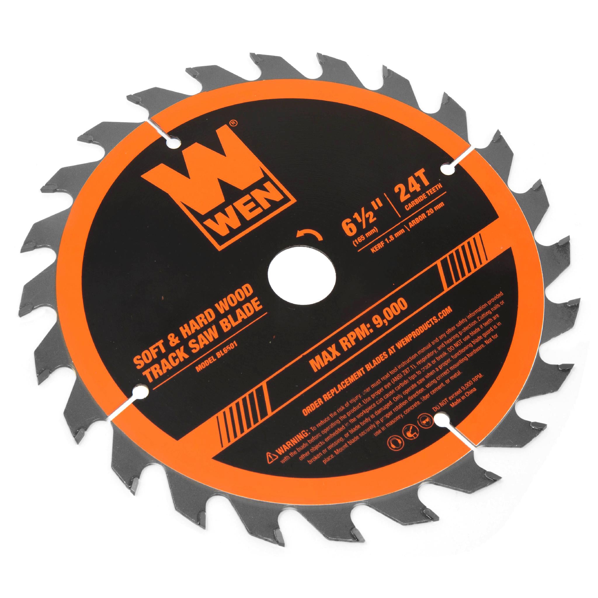 WEN BL6501 6.5 Inch 24-Tooth Carbide Tipped Track Saw Blade for Woodworking & Plywood Cutting - Perfect for DIY Projects & Professional Carpentry