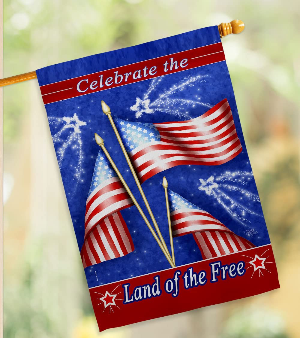 Patriotic Americana House Flag Set - 28x40in w/Flagpole for 4th of July Decor