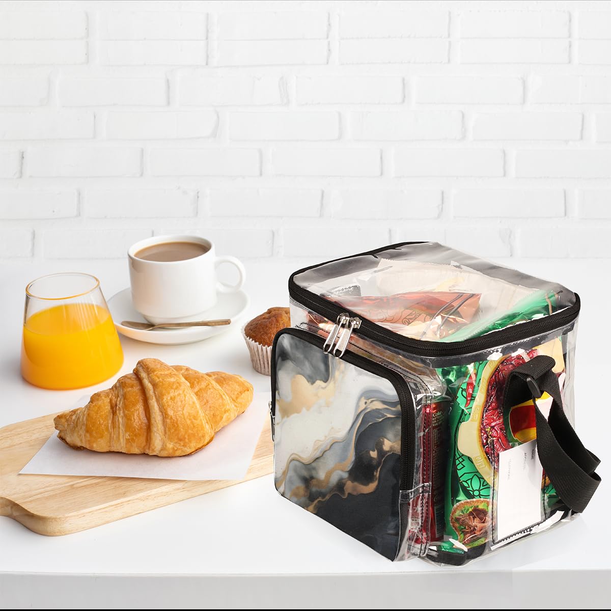 GzLeyigou Liquid Marbling Clear Tote Bag with Handles - Abstract Ink Paint Transparent Crossbody Shoulder Bag for Women - Perfect for Outdoor Travel, Picnic, Concerts & Sports Events (Stadium Approved) - Great for Beach, Shopping & Festival Essentials