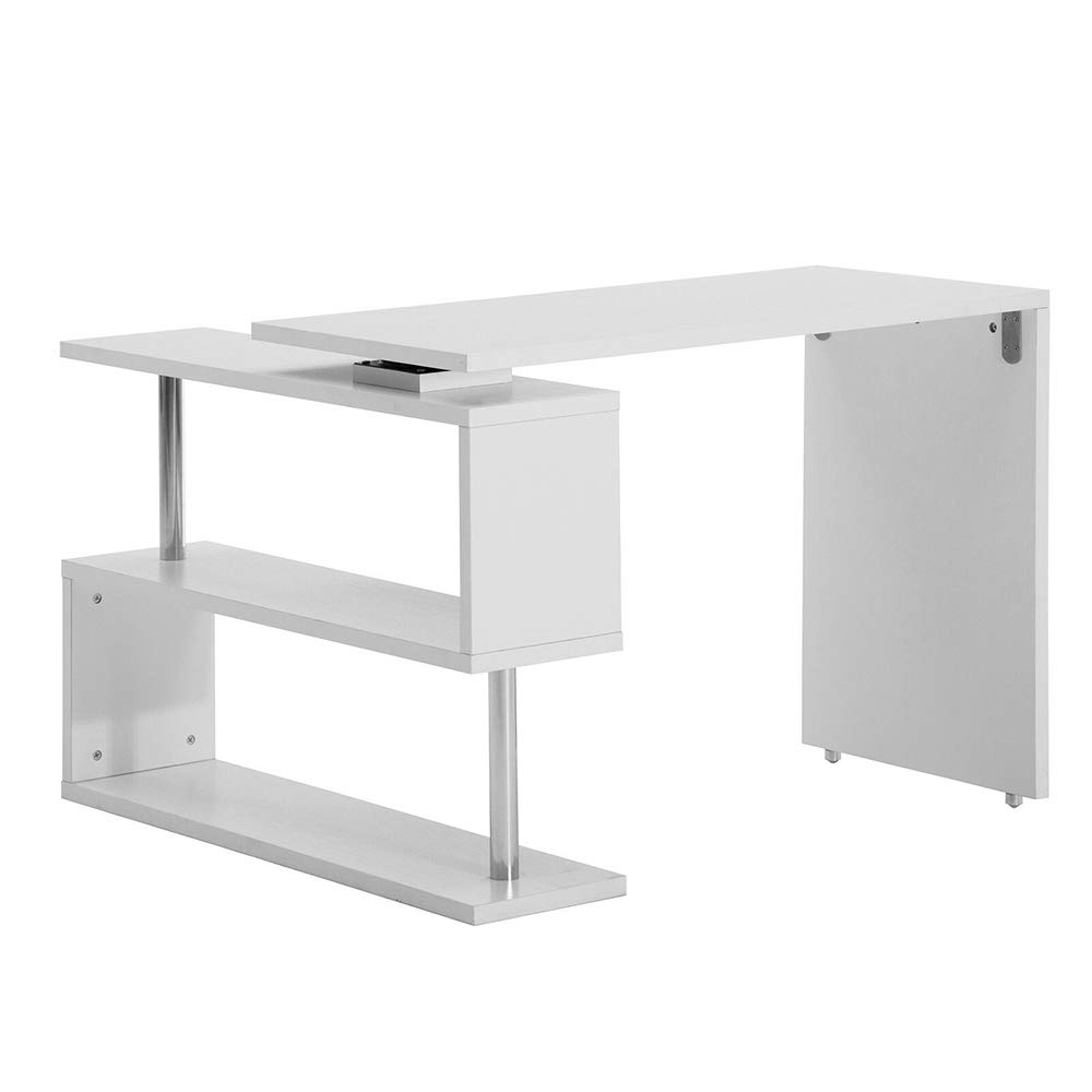 Thaweesuk White L-Shaped Computer Desk with Storage Shelves - 40.32