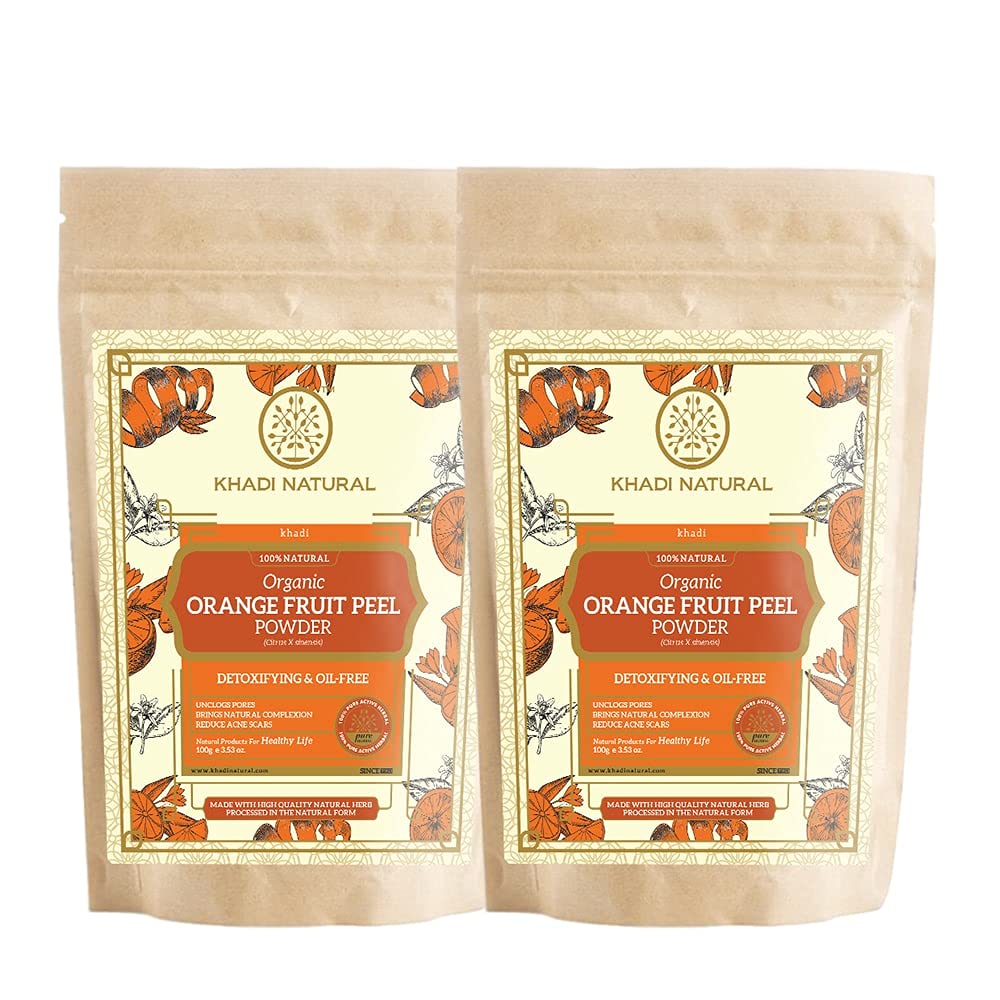 KHADI NATURAL Organic Orange Fruit Peel Powder - Pack of 2 (2x100g) 200g | Exfoliating & Brightening Face Mask | DIY Skincare & Hair Care