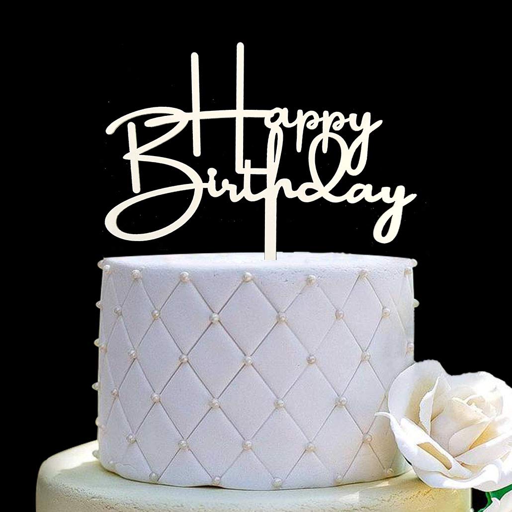 Elegant Off-White Acrylic Happy Birthday Cake Topper - Perfect for Birthday Party Decorations, Wedding Celebrations & Anniversary Cakes
