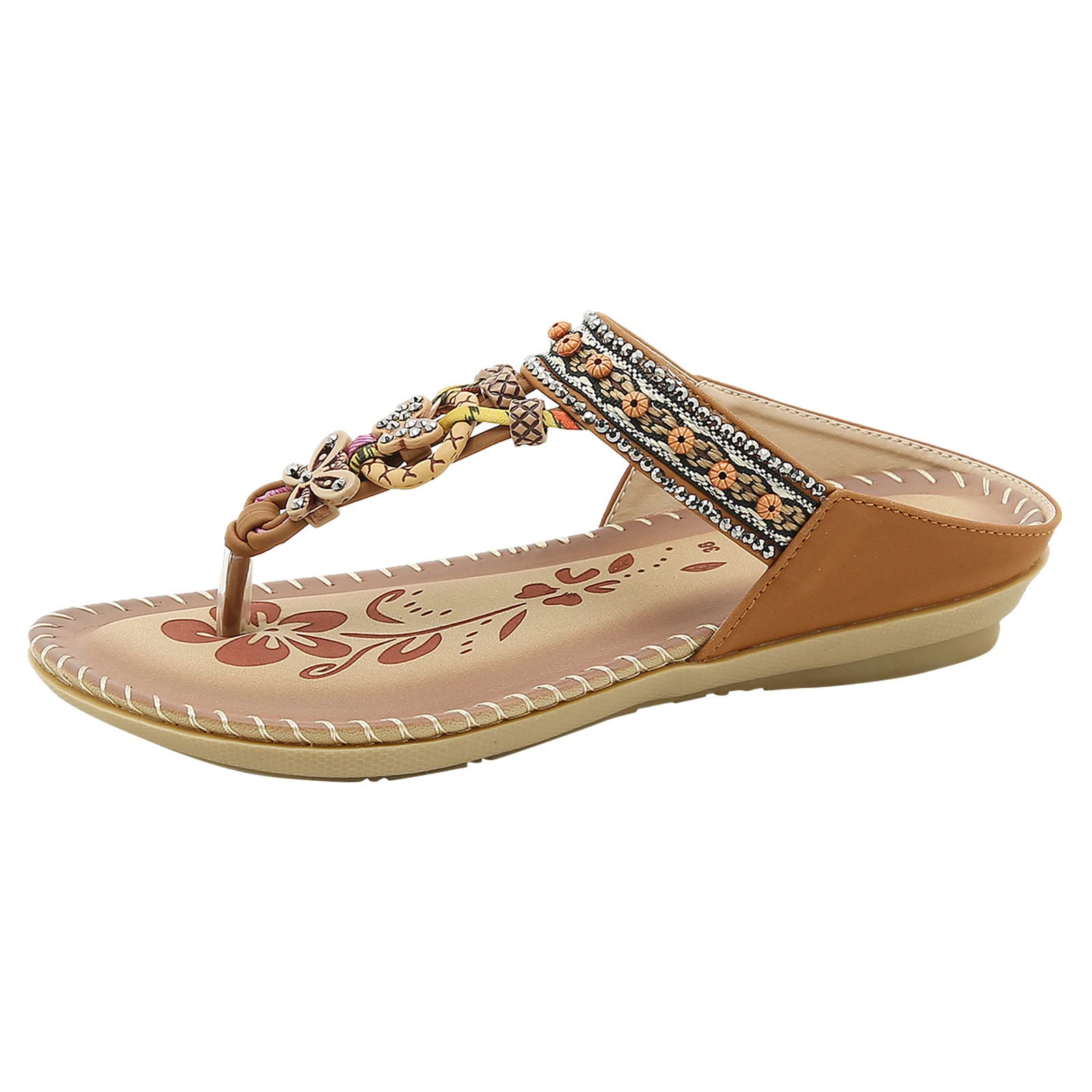 NYWLIFE Women's Bohemian T-Strap Wedge Sandals - Peep Toe Beach Shoes for Ladies | Comfortable Summer Walking & Vacation Wear