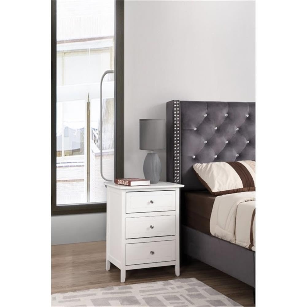 Glory Furniture Daniel 3-Drawer White Nightstand - Perfect Bedside Table for Bedroom, Guest Room & Nursery