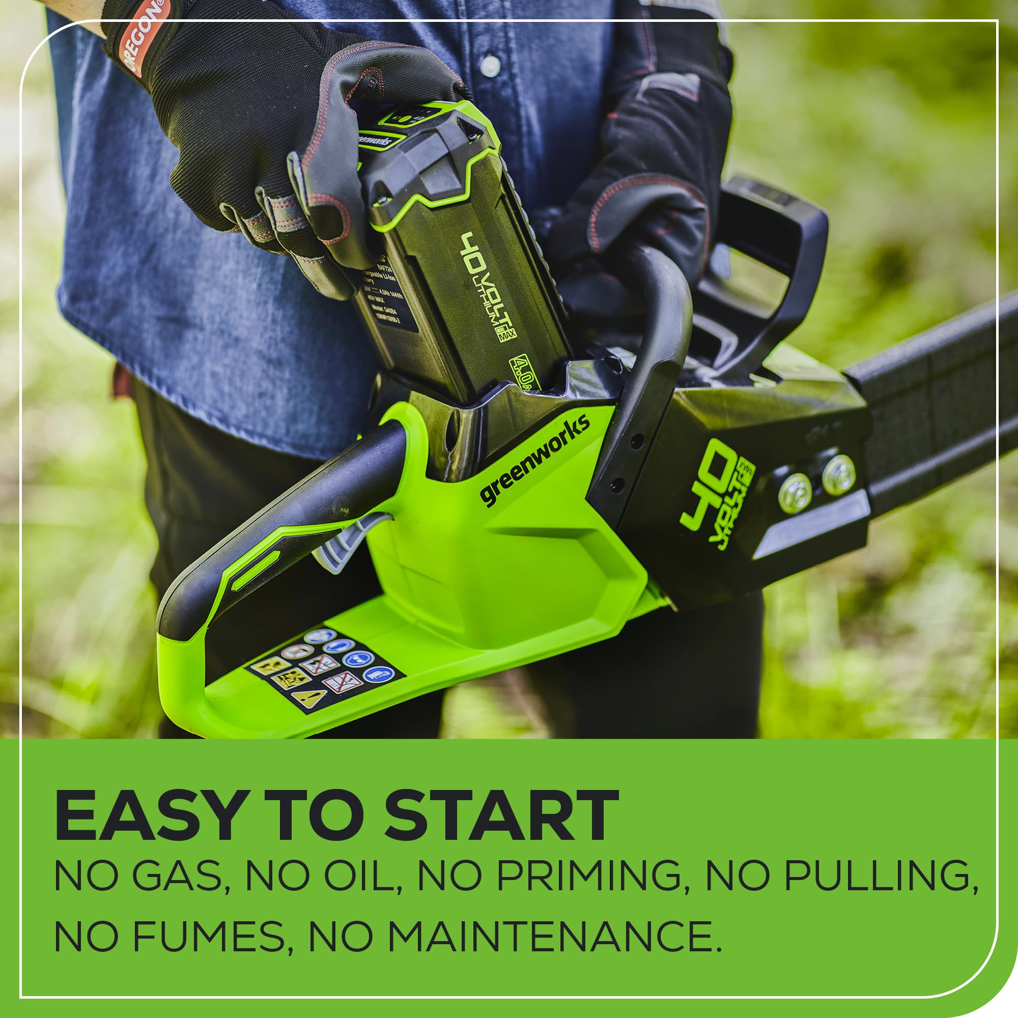 Greenworks 40V 16-Inch Brushless Cordless Chainsaw with 4.0Ah Battery & Charger - Lightweight Electric Chainsaw for Tree Cutting, Pruning, Firewood & Yard Work | Compatible with 75+ Tools | Perfect for Homeowners & Landscaping Professionals
