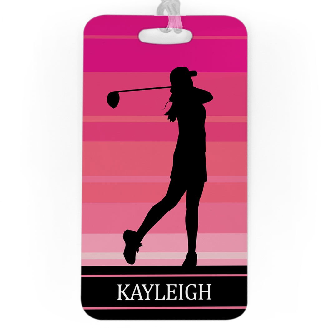 Personalized Pink Golf Bag Tag for Women - Large Size with Standard Lines on Back - Perfect for Golf Tournaments, Travel & Gift Giving