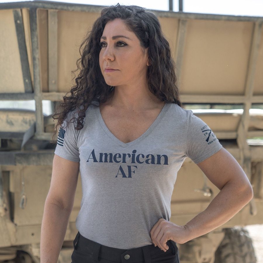 Women's American AF V-Neck T-Shirt in Heather Gray - Soft & Comfortable Casual Tee for Everyday Wear