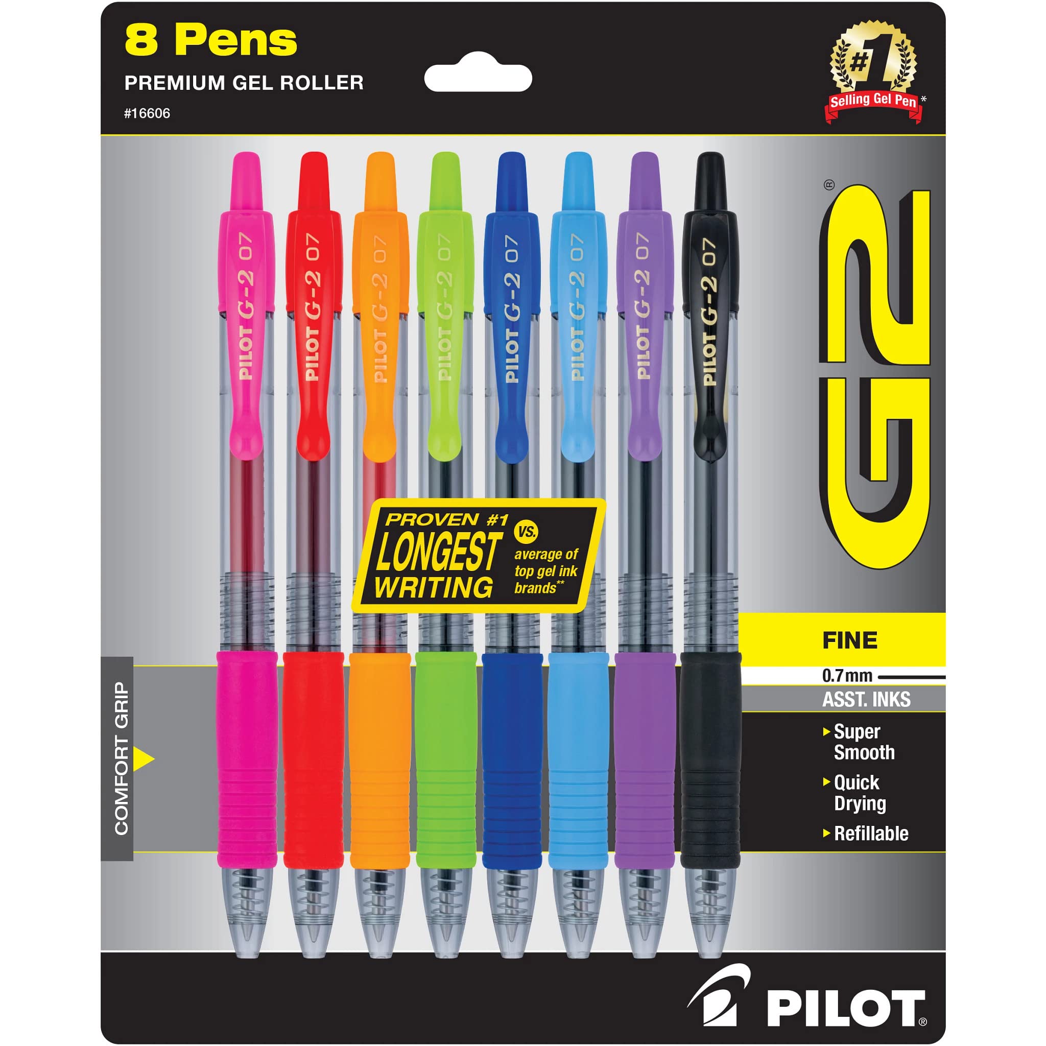 Pilot G2 Premium Gel Roller Pens - 0.7mm Fine Point, 8-Pack Assorted Colors for Smooth Writing - Perfect for Office, School & Note Taking