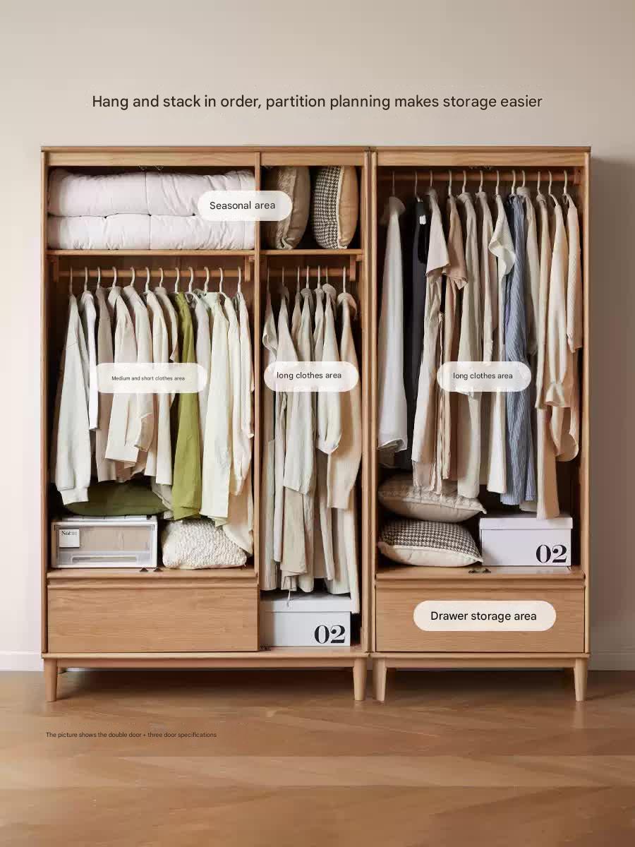 Modern Oak Solid Wood Wardrobe - Spacious Storage for Bedroom, Closet & Home Organization | Durable & Stylish Furniture for Master Bedroom, Guest Room & Walk-In Closets