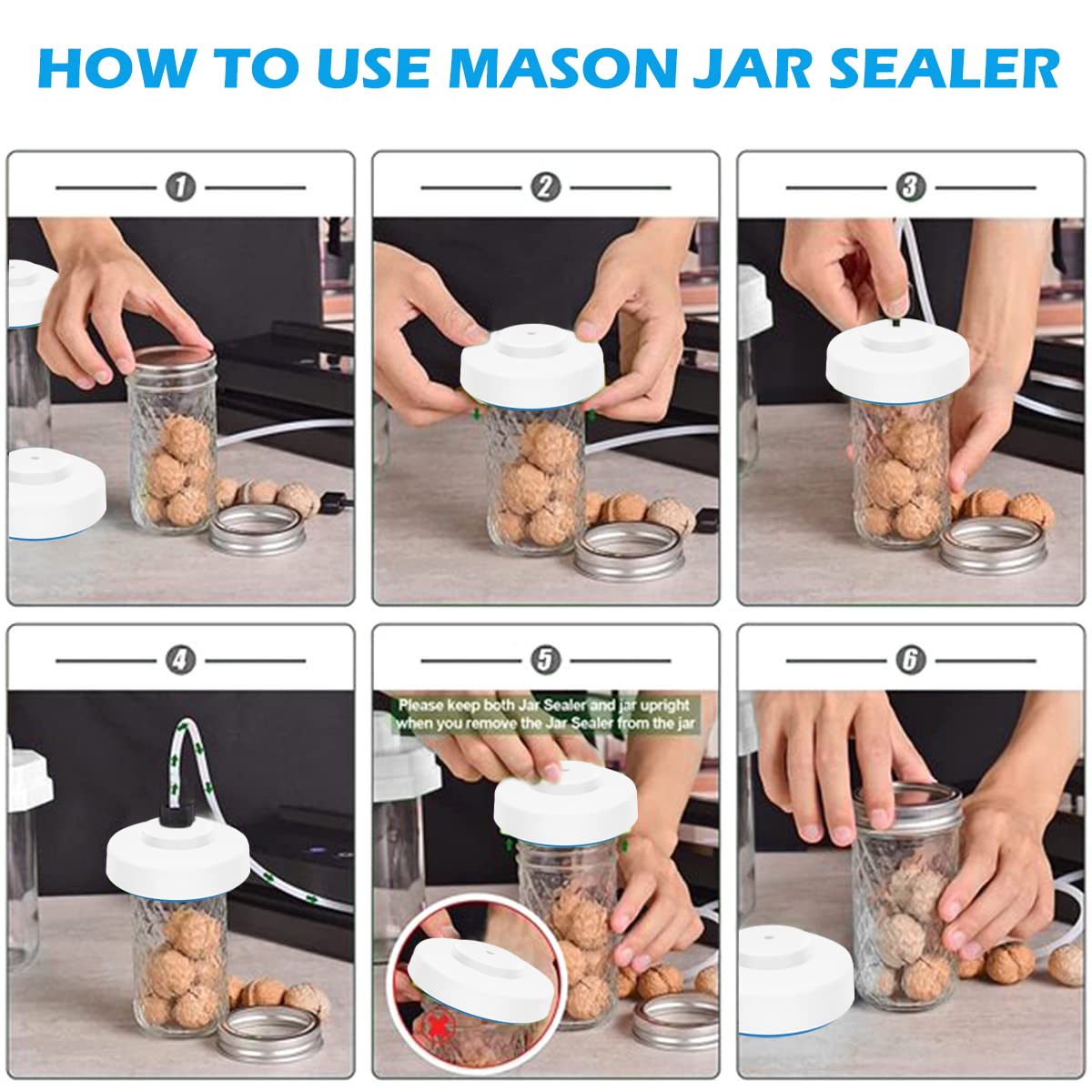 **Mason Jar Vacuum Sealer Kit with Manual Air Pump - Food Storage Accessory for Wide & Regular Mouth Jars - Portable Hose for Food Saver - Perfect for Meal Prep, Canning & Long-Term Food Preservation**