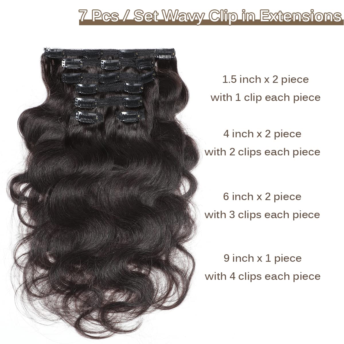 Urbeauty 14 Inch Clip-In Human Hair Extensions - Body Wave Seamless Real Human Hair Weft for Black Women & Girls | Perfect for Daily Styling, Parties & Special Occasions