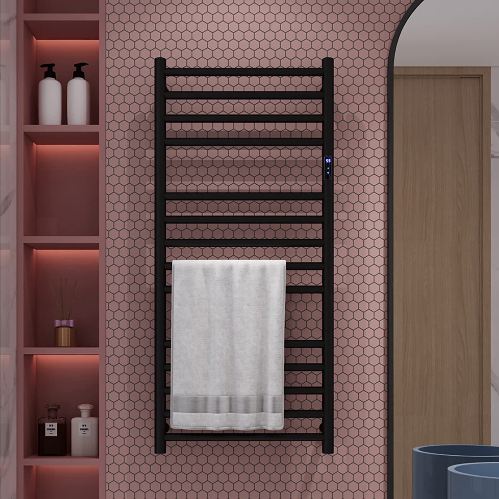 APUM Electric Heated Towel Warmer Rack - 14 Bars Wall Mounted 304 Stainless Steel with Timer (162W, Plug-in) for Bathroom, Spa, Gym & Luxury Home Use