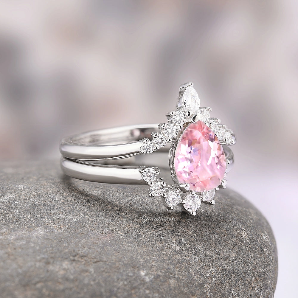 Lunette Teardrop Pink Tourmaline Ring Set in Sterling Silver - Elegant Jewelry for Women, Perfect for Weddings, Anniversaries & Special Occasions