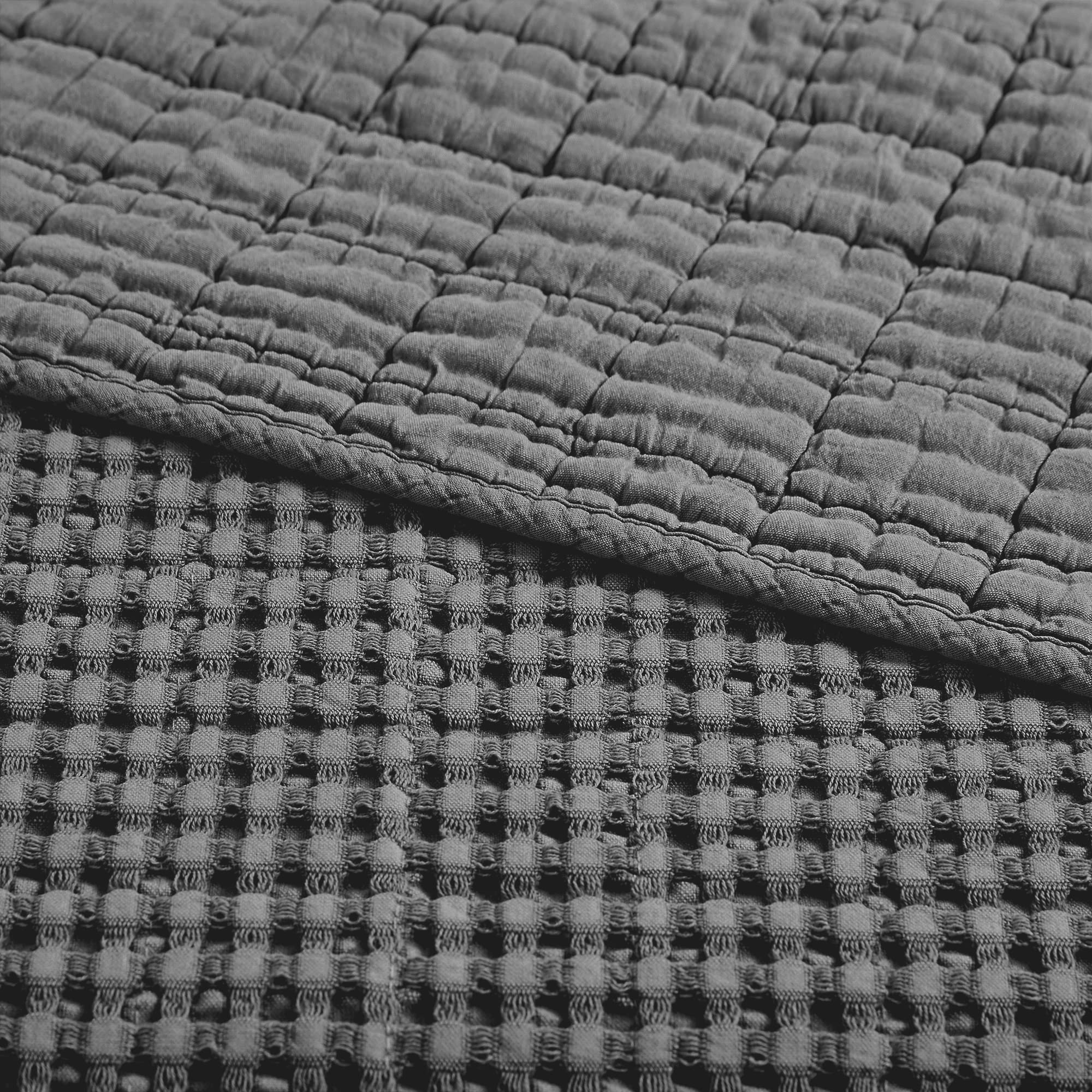 Levtex Home Mills Waffle Throw Blanket - 50x60 Inches Soft Cotton Waffle Weave - Charcoal Grey Cozy Throw for Sofa, Bed & Couch - Perfect for Living Room, Bedroom & Home Decor