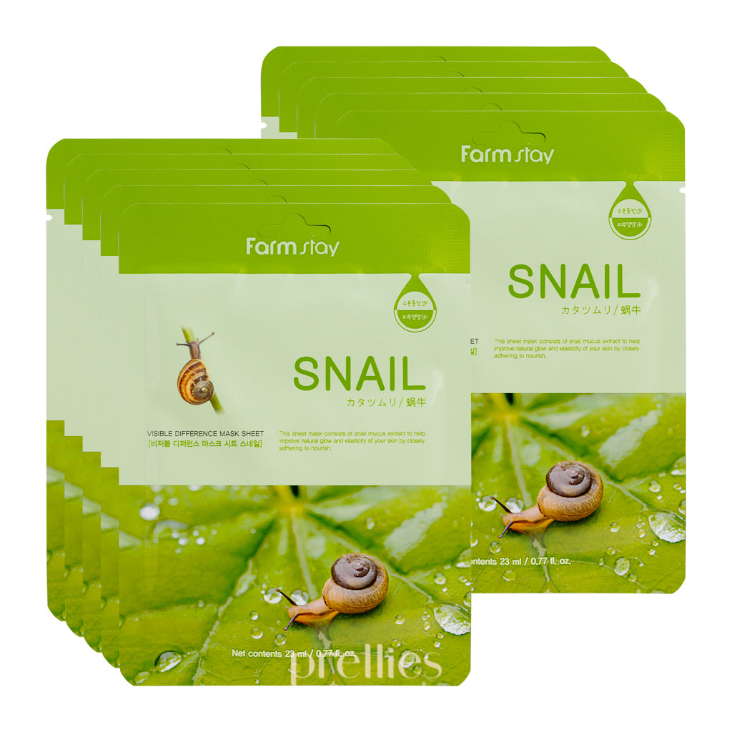 Farmstay Visible Difference Snail Repair Mask Sheet - 10 Pack for Hydration & Anti-Aging - Korean Skincare for Dry Skin & Wrinkles - Perfect for Night Routine & Spa Day