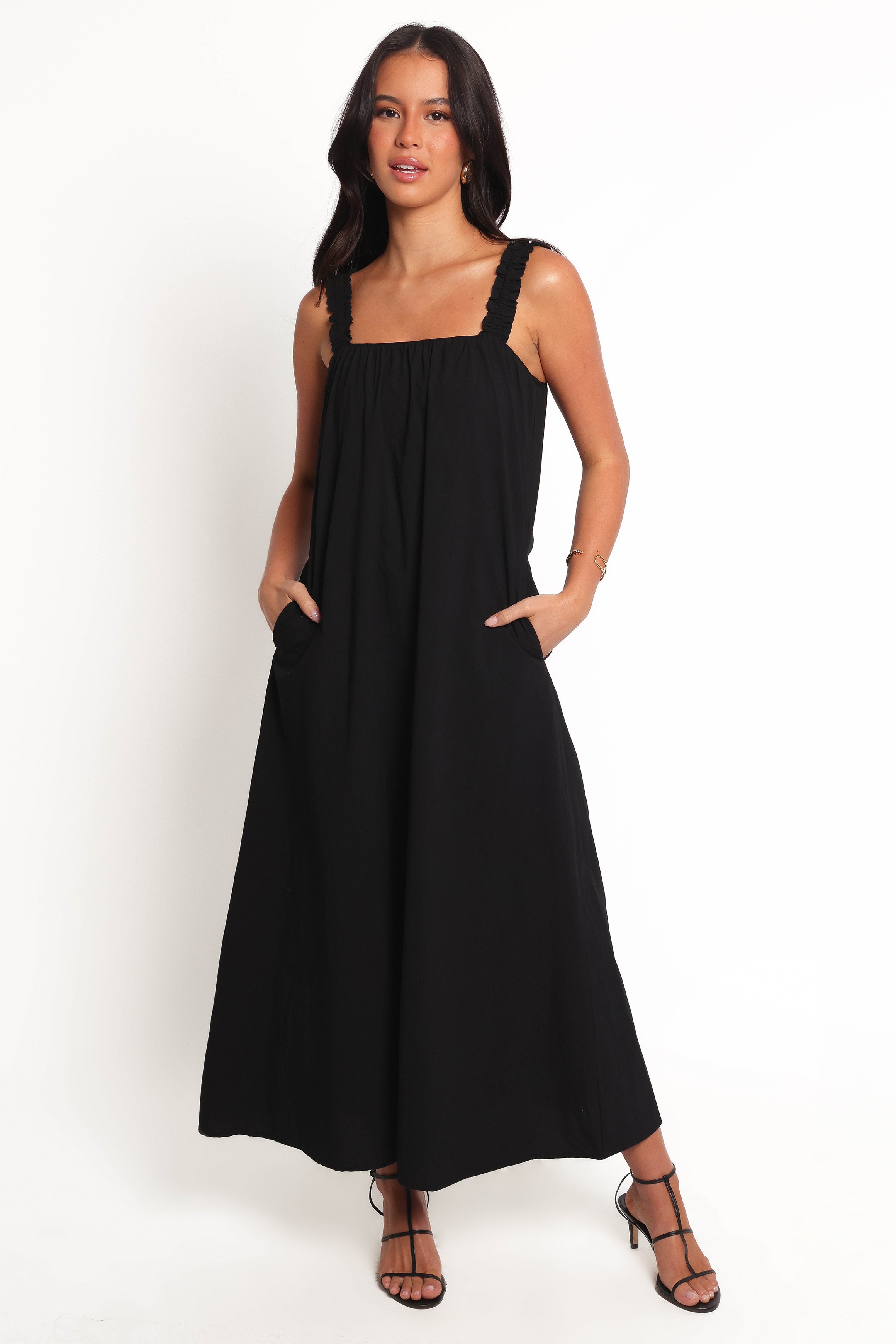 Alessandra Women's Black Maxi Dress - Elegant Long Flowy Dress for Casual, Party & Wedding Occasions