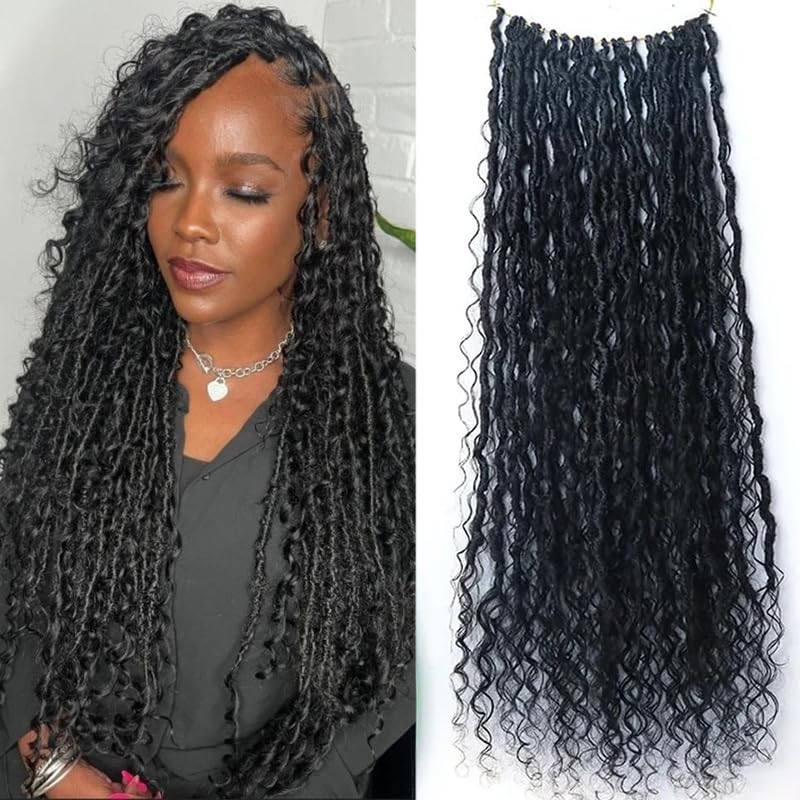 75 Strands Pre-Crochet Dreadlocks Braids with Human Hair & Curly Ends - 22 Inch Black Women Hair Extensions for Protective Styles & Natural Looks