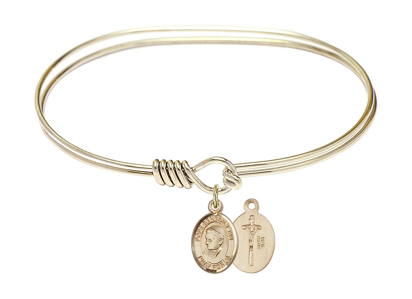 F A Dumont 7 Inch Oval Eye Hook Bangle Bracelet with Pope Benedict XVI Charm - Religious Jewelry for Catholic Women, Gift for First Communion & Confirmation