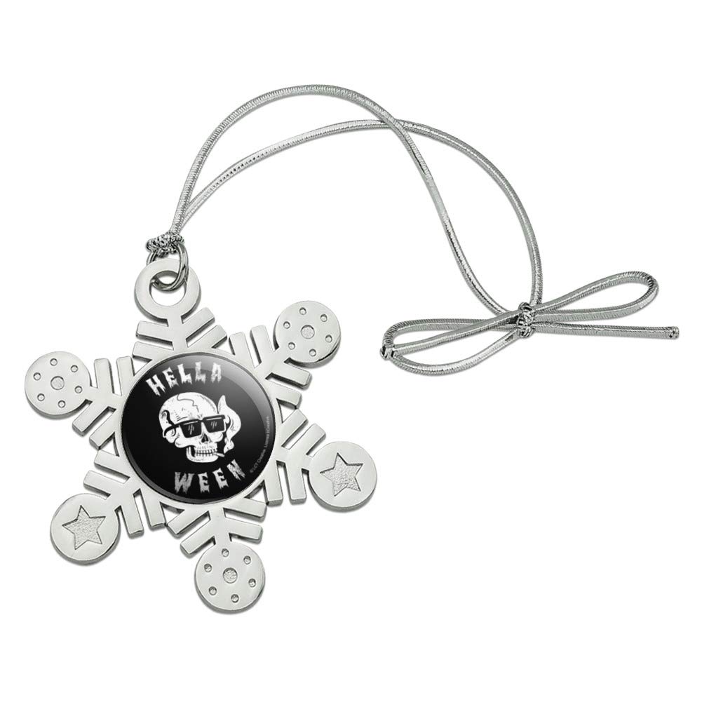 Hella Ween Halloween Hell Smoking Skull Metal Ornament - Funny Humor Christmas Tree Holiday Decoration for Halloween & Christmas Decor