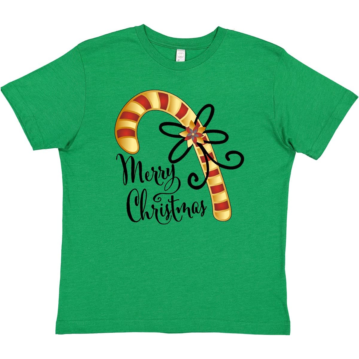 Inktastic Merry Christmas Red and Gold Candy Cane Youth T-Shirt - Festive Holiday Kids Tee for Christmas Parties & Family Gatherings