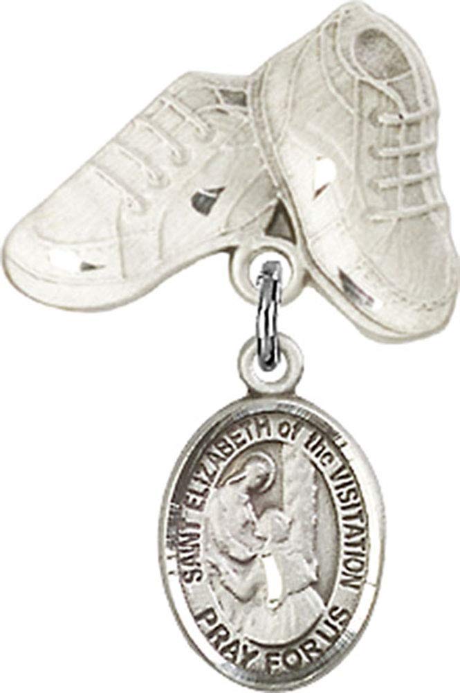 Sterling Silver Baby Badge with St. Elizabeth of the Visitation Charm & Baby Boots Pin | Handmade in USA | Catholic Baptism Gift, Christening Keepsake, Newborn Blessing Jewelry for Godparents & Parents