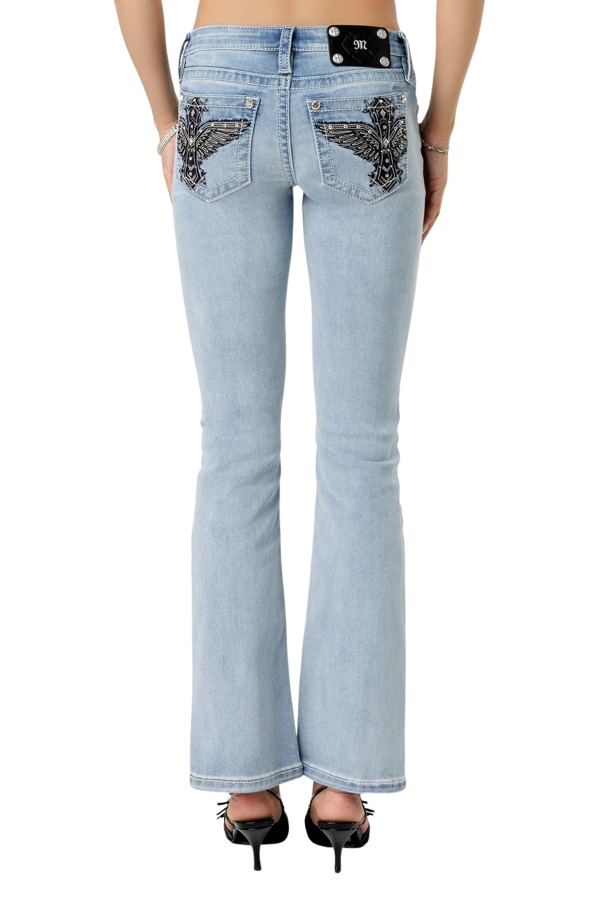 Miss Me Women's Ethereal Wings Stitch Low-Rise Bootcut Jeans - Stylish & Comfortable Denim Pants for Casual Wear & Night Out