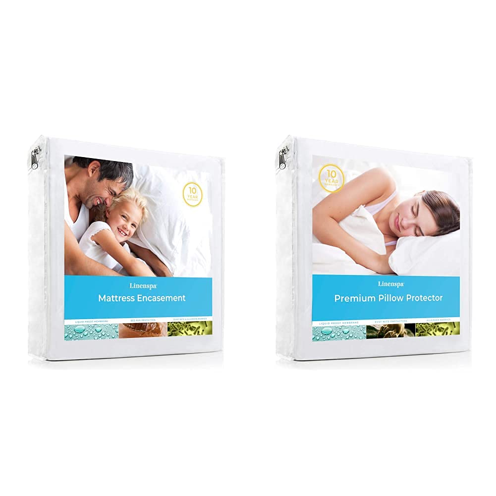 LINENSPA Waterproof & Bed Bug Proof Mattress Encasement Protector - Blocks Liquids, Dust Mites, Allergens & Bed Bugs | Ideal for Allergy Sufferers, Asthma Patients & Home Protection