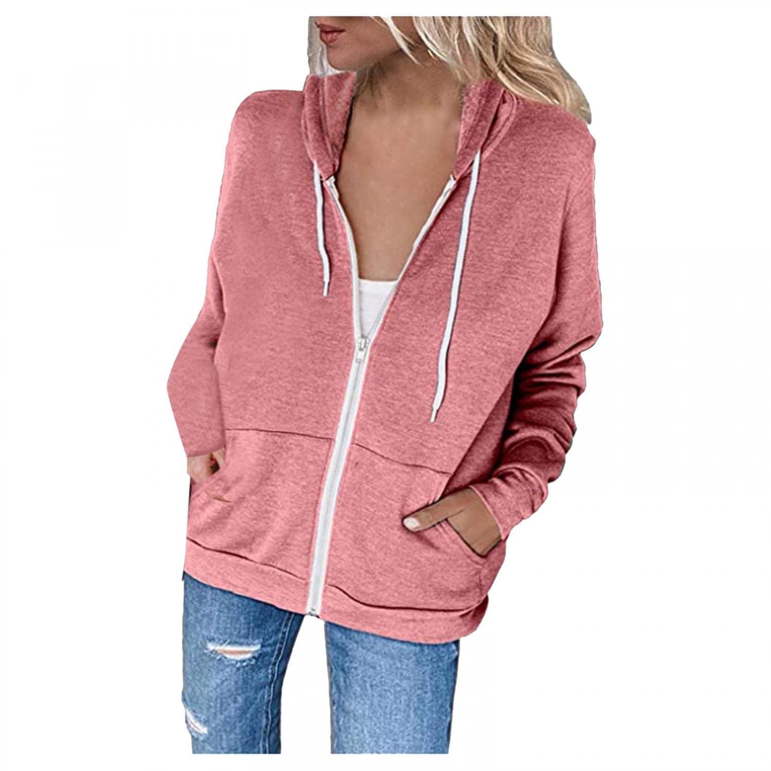 Lightweight Women's Hooded Jacket - Full Zip Up Long Sleeve Sweatshirt with Print Pockets for Spring & Fall | Casual Outerwear for Hiking, Travel & Everyday Wear