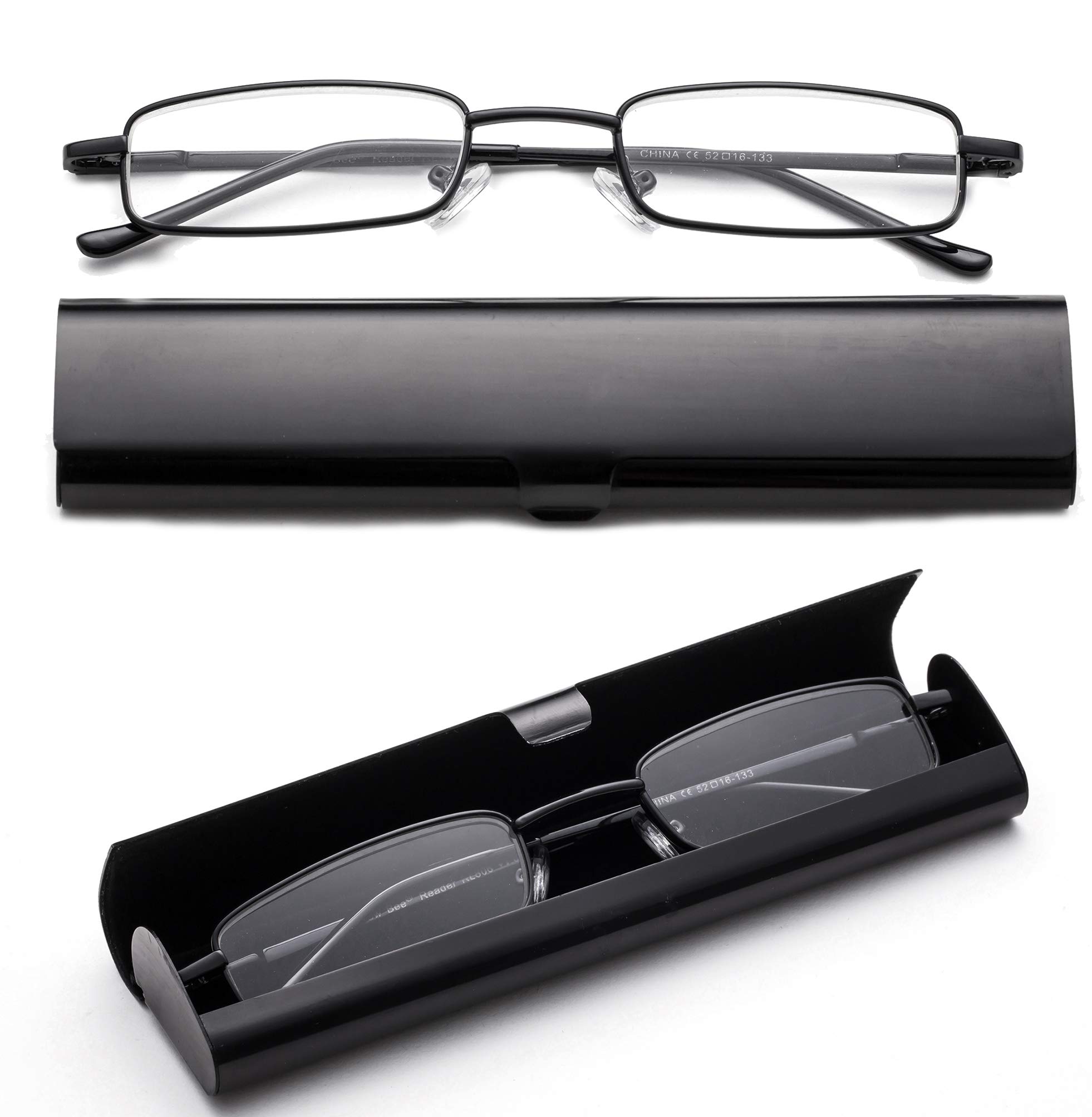 2 Pack Compact Reading Glasses with Aluminum Case - Lightweight +1.0 to +4.0 Magnification for Men & Women - Perfect for Reading Books, Using Phones & Close Work