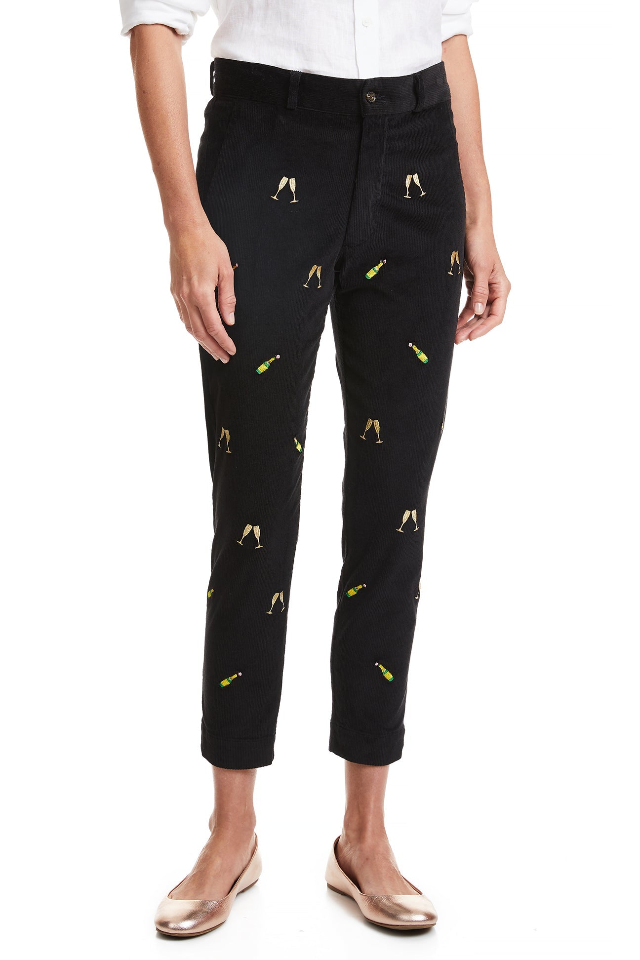Beachcomber Corduroy Ankle Capri Pants for Women - Black with Champagne Toast - Comfortable & Stylish Casual Wear for Beach Outings & Summer Vacations