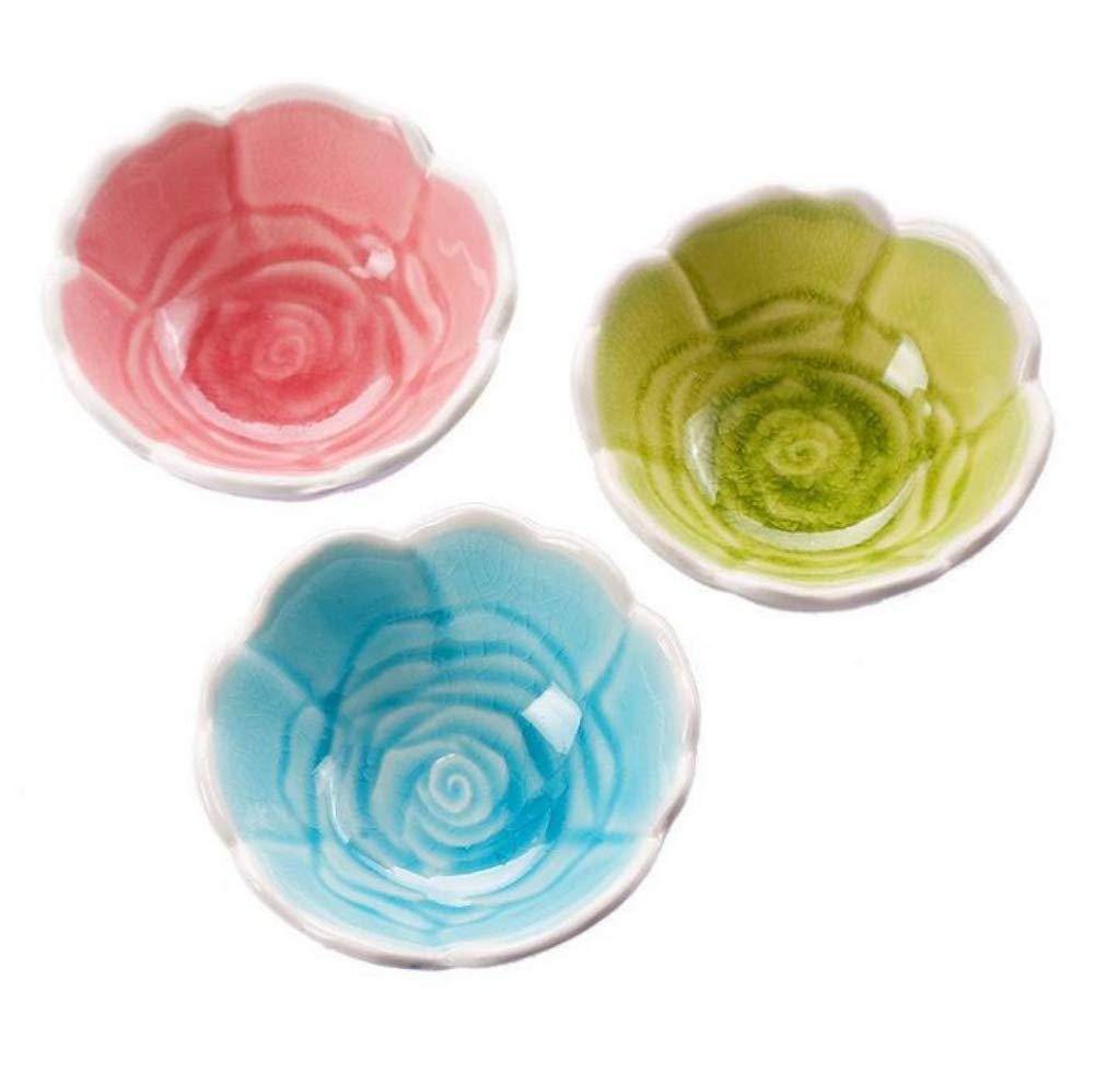 WOIWO 3-Piece Creative Ceramic Condiment Dishes Set - Glazed Sauce Bowls for Soy Sauce, Vinegar & Snacks - Elegant Kitchen & Dining Tableware for Restaurants, Home Use & Party Serving