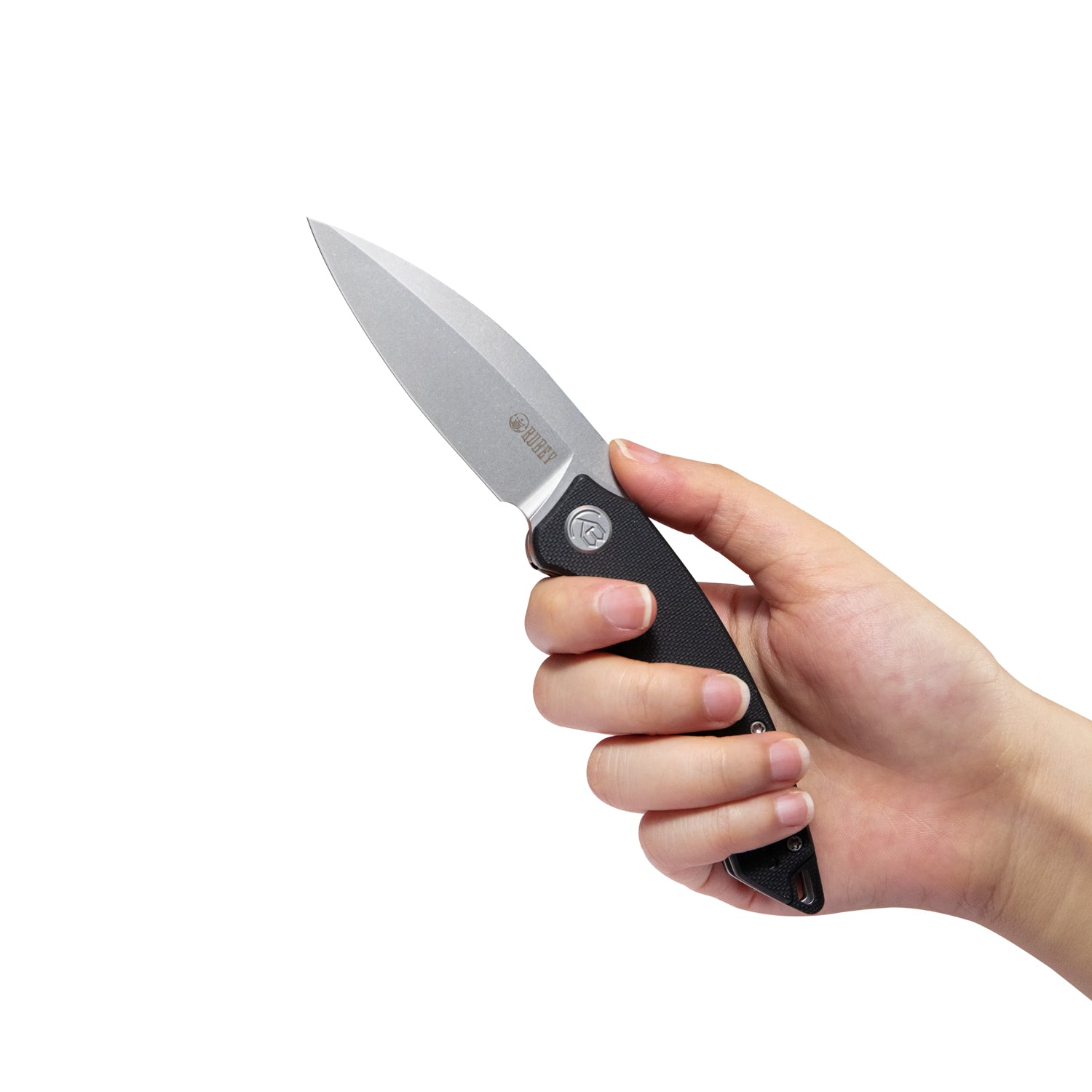 Premium Black G10 Handle Folding Knife - Leaf Liner Lock Front Flipper Design, 2.99