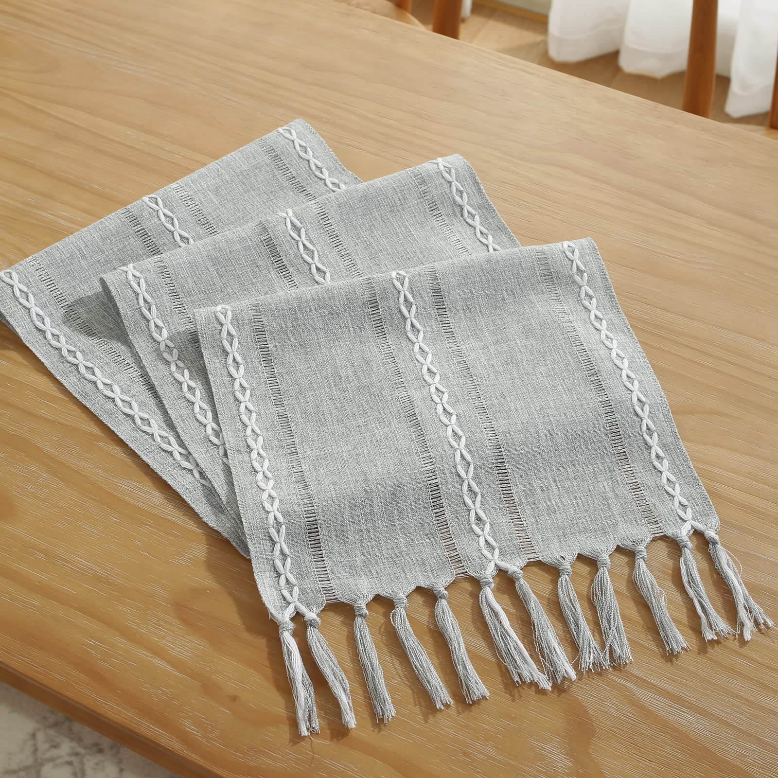 Rustic Linen Hemstitch Table Runner 108