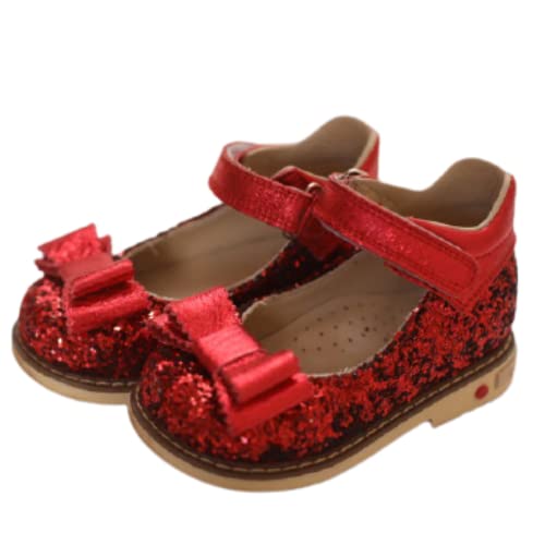 Sparkly Red Rock Glitter Mary Jane Heels with Sequin Bow - Flower Girl Shoes, Princess Shoes & Holiday Party Shoes for Girls (Size 12 Walker US Kids) | Perfect for Weddings, Birthday Parties & Special Occasions