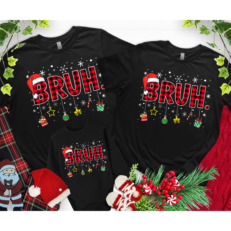 Bruh Christmas Matching Black T-Shirts for Couples & Families - Fun Holiday Outfits for Parties & Photos