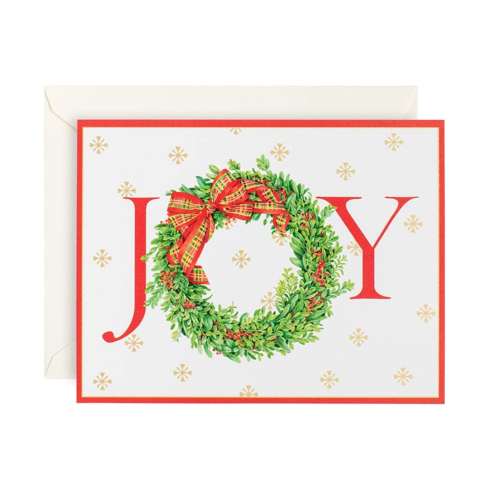 Caspari Joy Wreath Boxed Christmas Cards - Set of 16 Holiday Greeting Cards with Envelopes | Perfect for Holiday Mailings, Office Gifts & Festive Home Decor