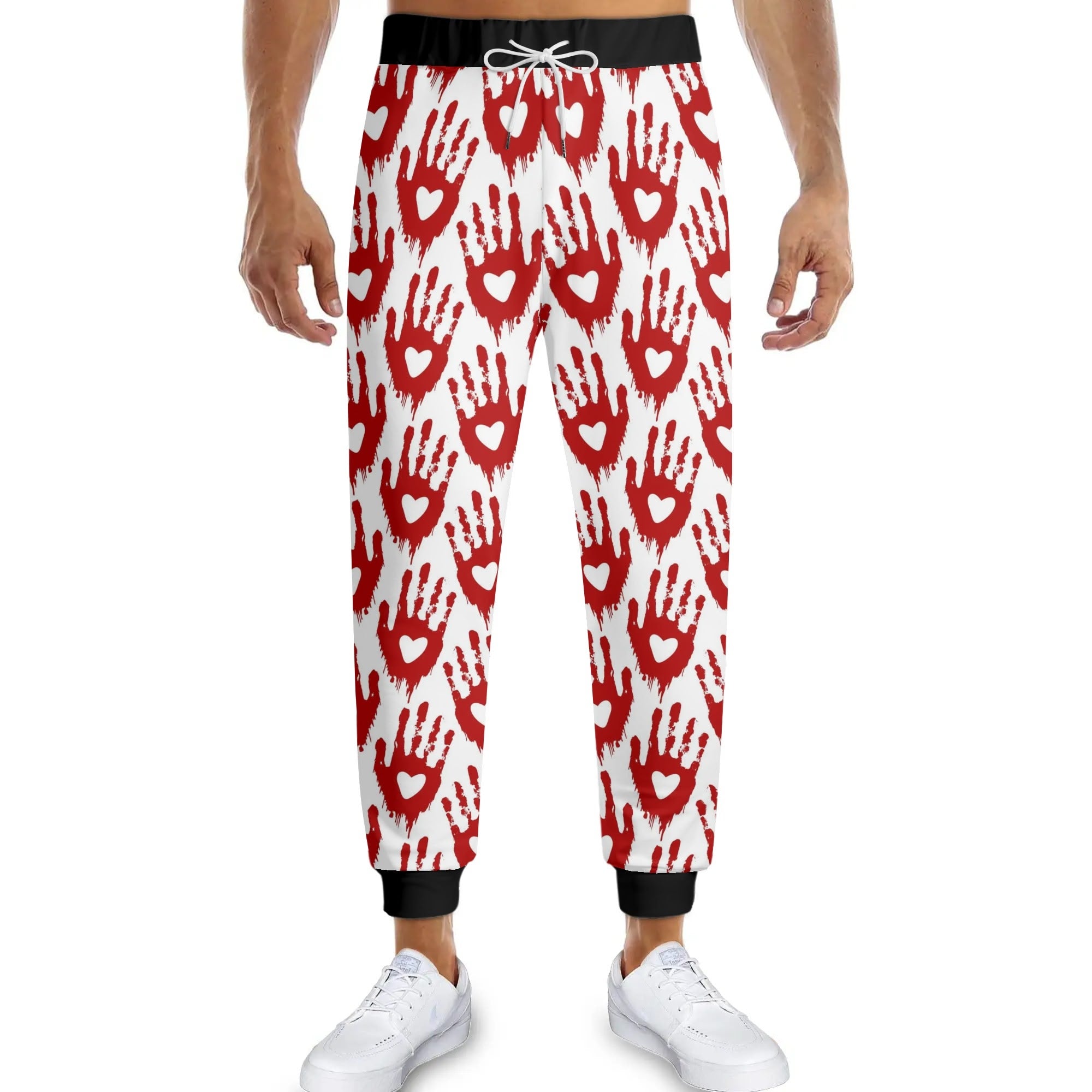Bloody Hand Prints Of Love Joggers Sweatpants - Gothic Horror Themed Lounge Pants for Halloween, Cosplay & Casual Wear