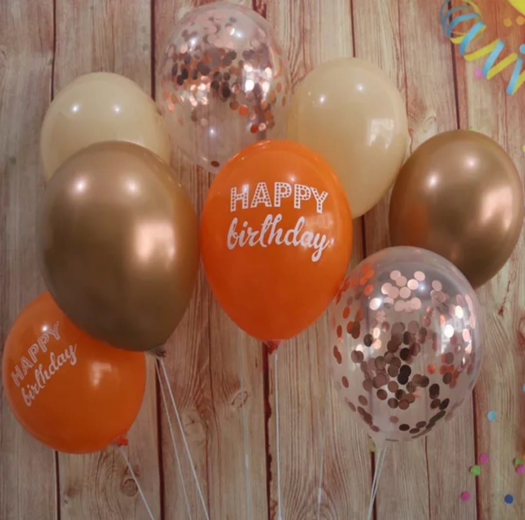 Birthday Party Decorations Grand Set - Broze, Orange & Ivory Balloons, Banners & Tableware for Birthday Celebrations, Baby Showers & Special Events