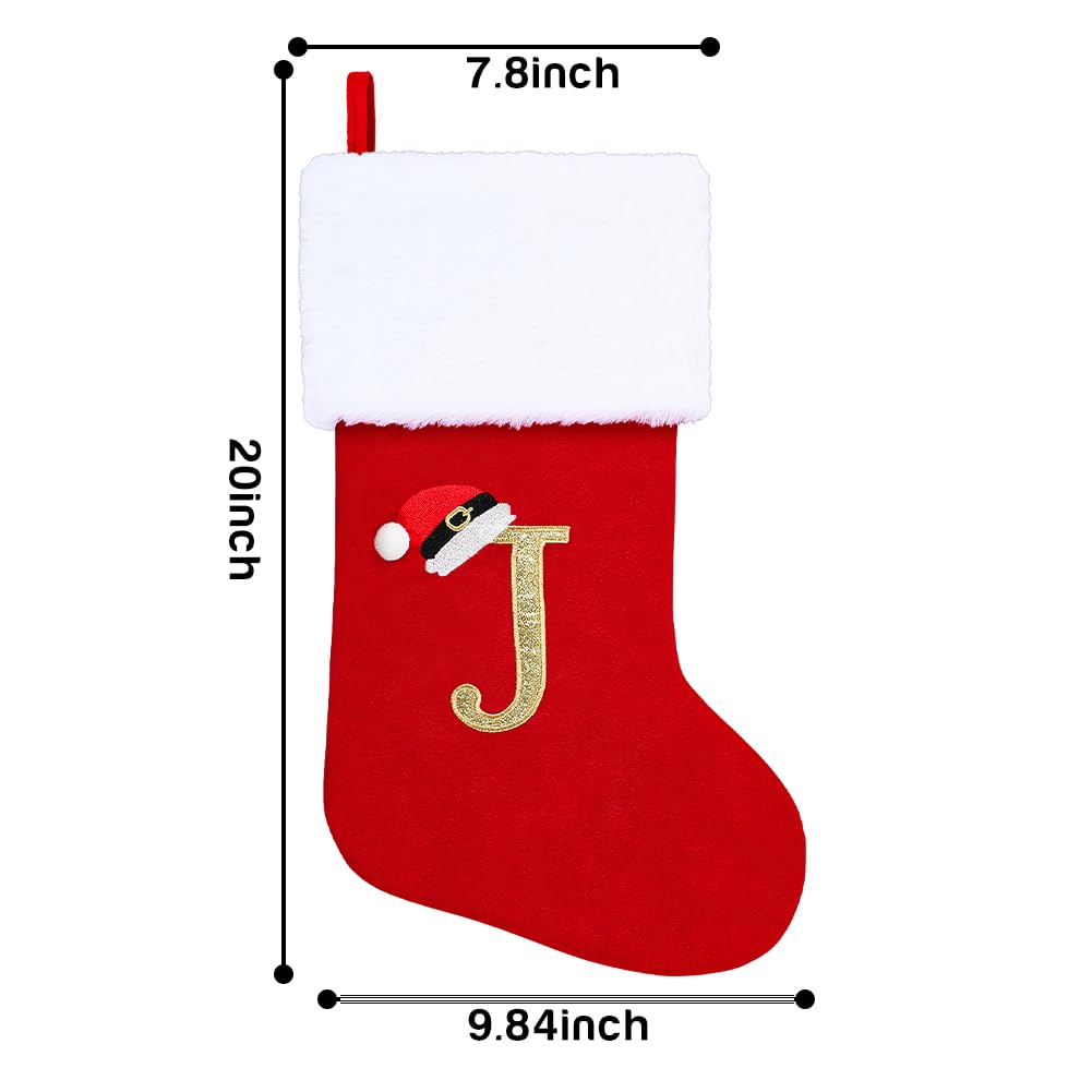 Personalized 20 Inch Monogram Christmas Stockings with Red Velvet & White Plush Cuffs - Custom Family Holiday Decor for Fireplace, Xmas Tree, and Festive Home Decorations