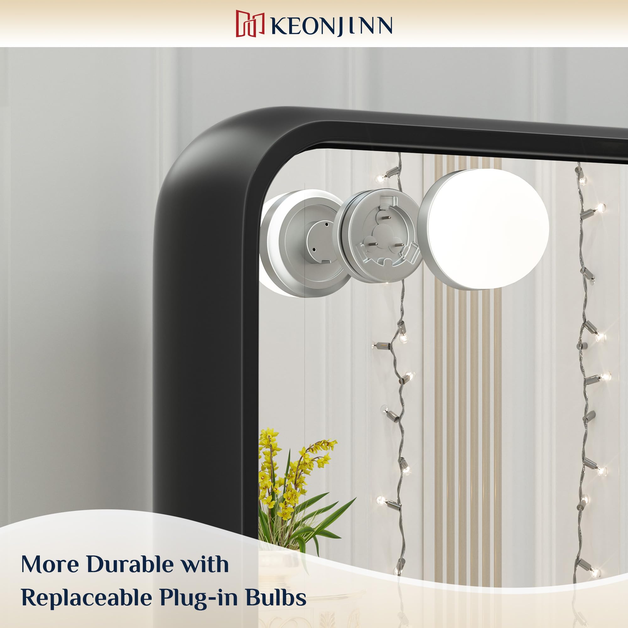 Keonjinn Hollywood Vanity Mirror with Lights - 15 Replaceable Bulbs, 3 Color Modes, USB Charging, Aluminum Frame (23