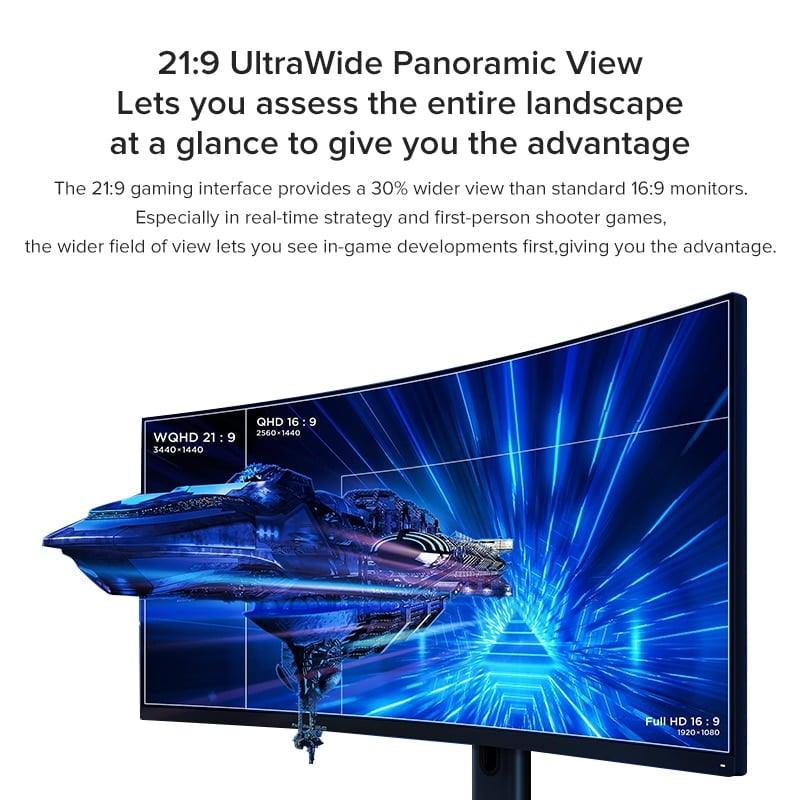 Xiaomi Mi 34-Inch Curved Gaming Monitor - WQHD 144Hz, AMD FreeSync, Ultra-Wide Screen for PC & Console Gaming, Home Office & Entertainment