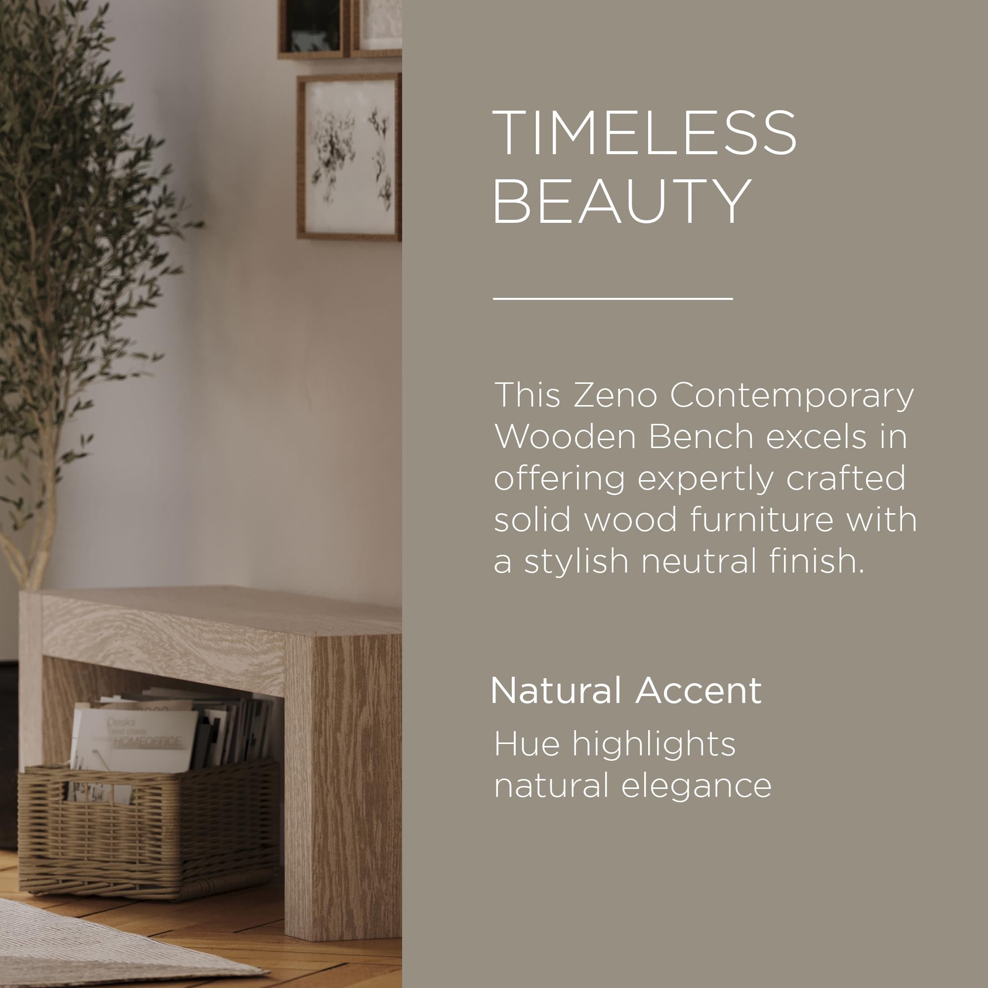 Maven Lane Zeno Contemporary Wooden Backless Bench - Modern Dining, Kitchen Table, Entryway, Foyer & Lobby Bench in Weathered Grey Finish - Perfect for Small Spaces, Farmhouse Decor & Entryway Seating