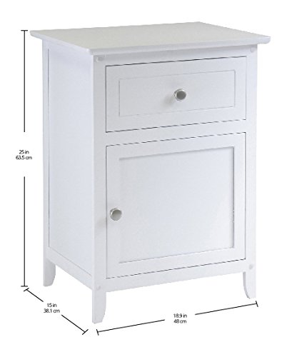 Winsome Wood White Nightstand with Drawer and Cabinet - Bedside Table with Storage for Bedroom, Living Room, Office | Compact Accent Table for Small Spaces
