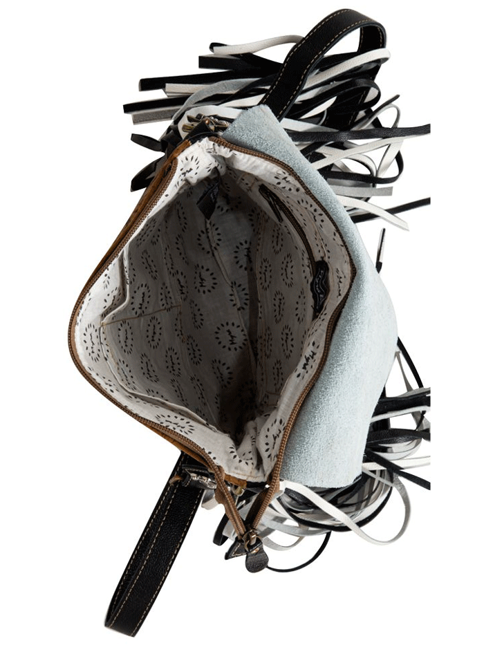 Myra Bag S 7949 Women's Stratford Trail Fringed Concealed Carry Crossbody Bag - Black & White for Hiking, Travel & Everyday Use