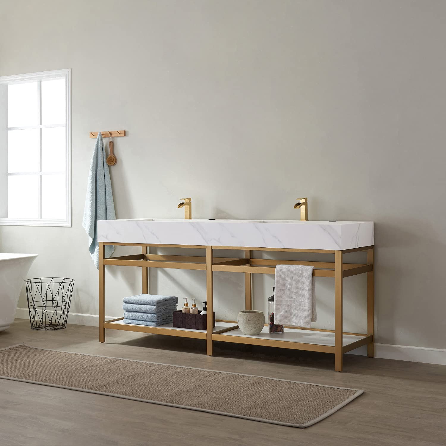 Vinnova Bilbao 36 Inch Bathroom Vanity with Soft-Close Drawers - Modern Brushed Gold Finish - Perfect for Master Bath, Guest Bath & Powder Room Remodeling