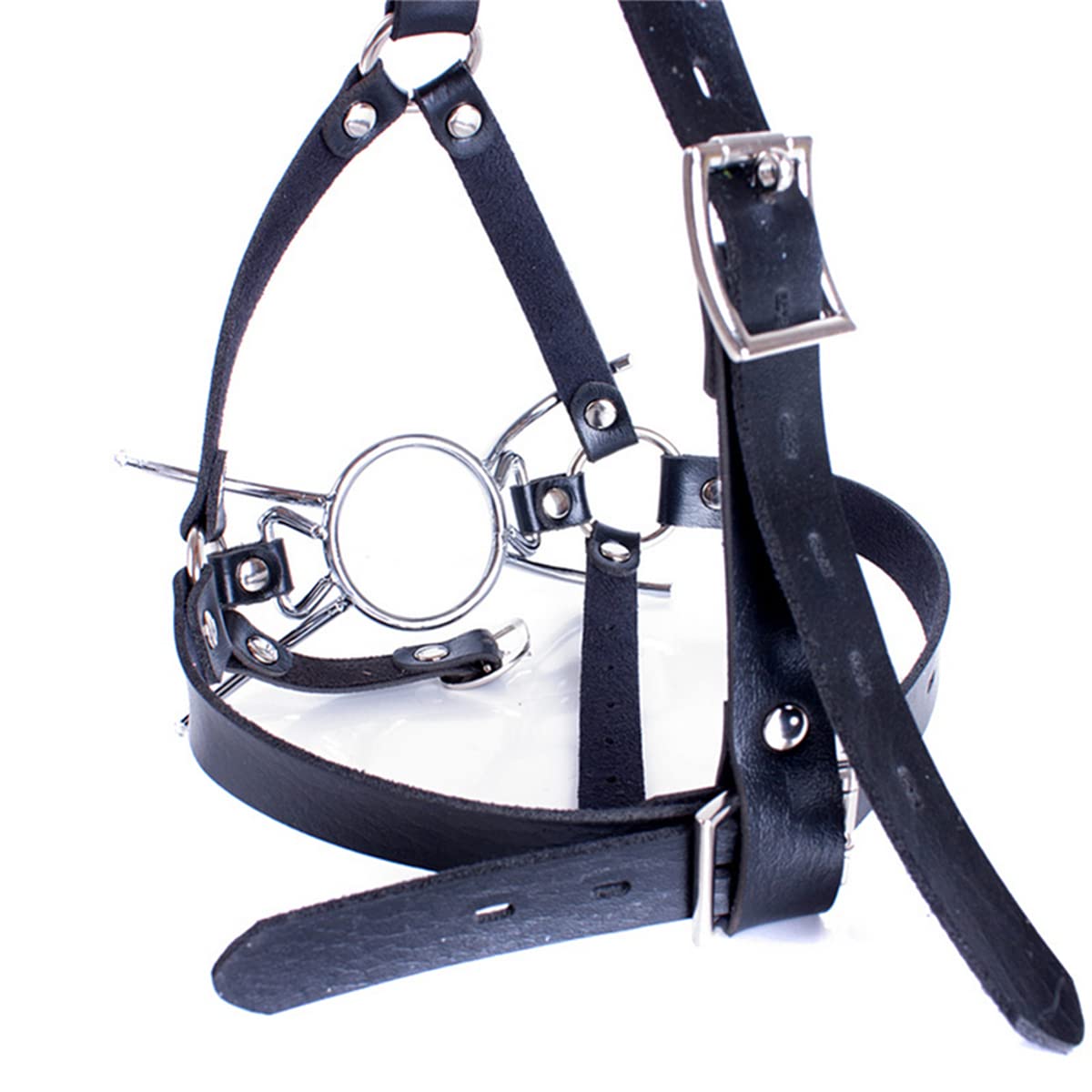 Y-Shape Restraint Head Harness with Metal Spider Ring Gag - BDSM Bondage Mouth Gag for Couples & Adults (Silver) - Perfect for Sensual Play, Roleplay & Spicing Up Your Intimate Moments