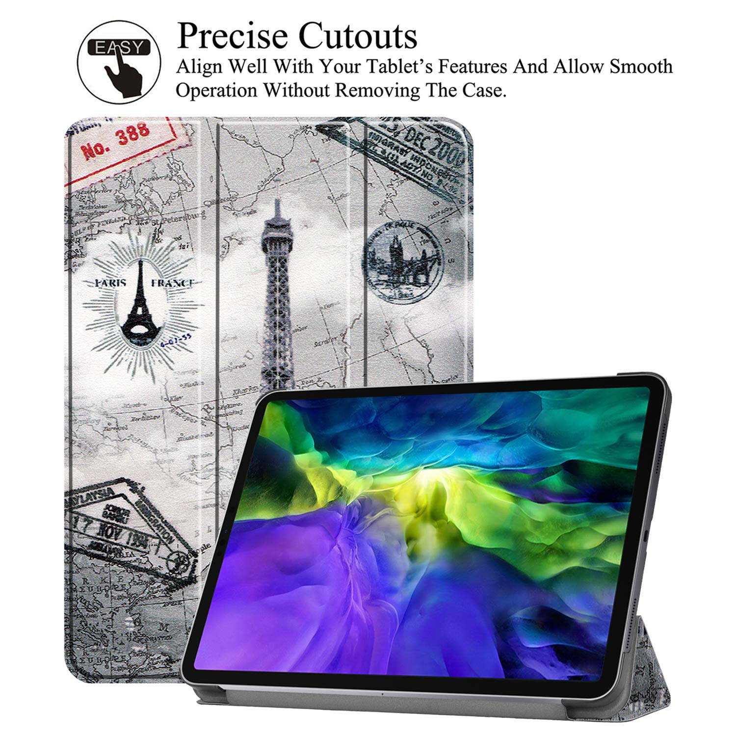 Slim Tri-Fold Stand Case for iPad Pro 11 Inch (3rd/2nd Gen 2021/2020) - Auto Sleep/Wake, Apple Pencil Charging & Pairing, Protective Cover | Perfect for Work, Travel & Home Use (Retro Tower Design)