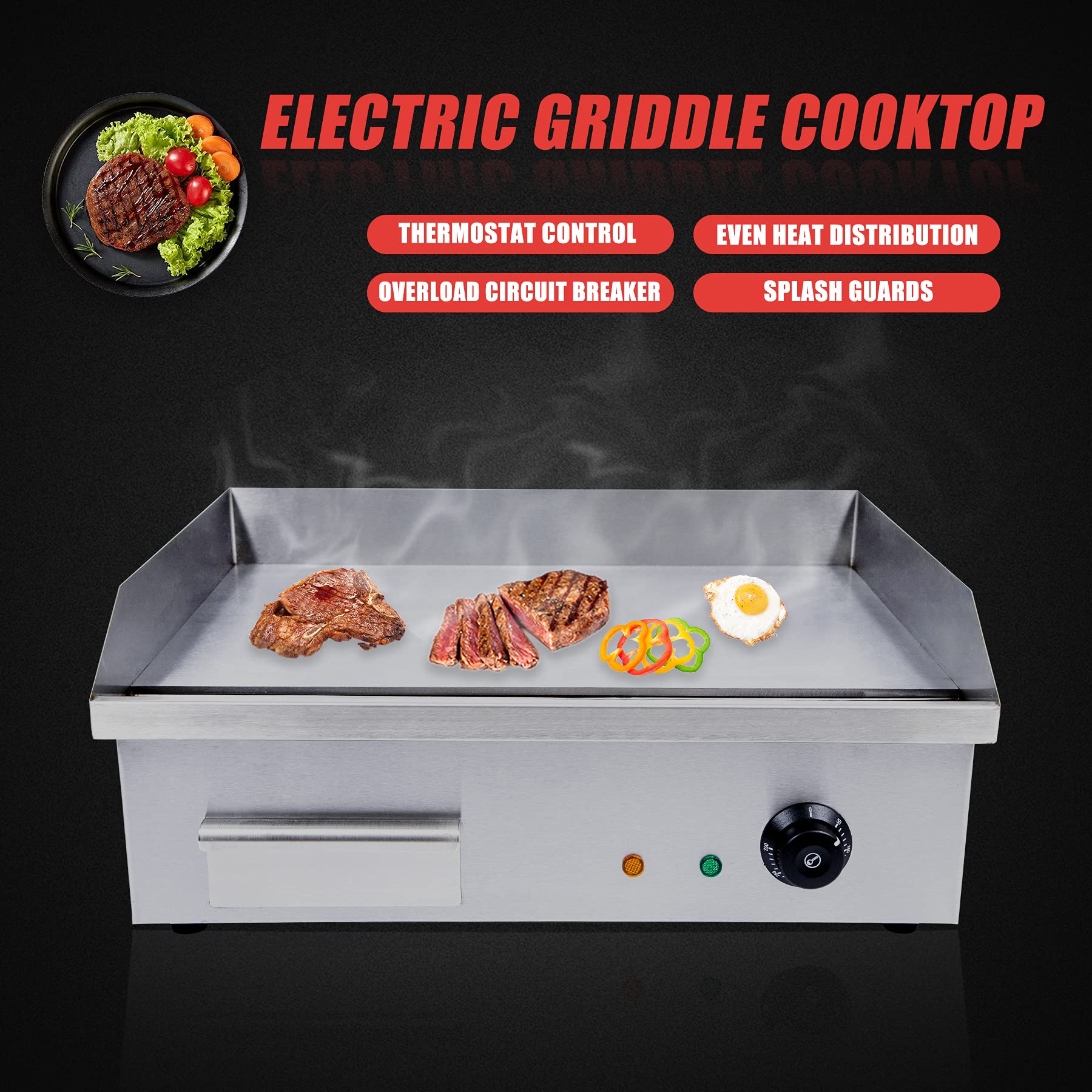 TBVECHI Electric Teppanyaki Grill - Commercial Flat Top Griddle with Thermostatic Control - Countertop BBQ Grill for Steak, Seafood & Pancakes - Perfect for Restaurants, Food Trucks & Home Cooking