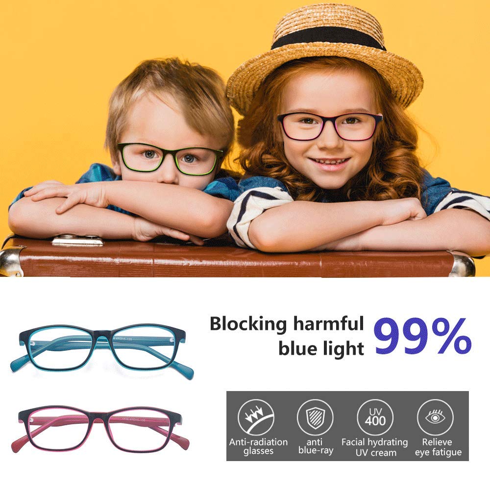ALWAYSUV Kids Blue Light Blocking Glasses - Anti Eye Strain Glasses for Children, Transparent Lens, Green Frame - Perfect for Online Classes, Gaming & Screen Time Protection